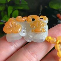 Yang Yujia Yunnan natural yellow dragon jade gold sand pretty gold head Ruyi mini Overlord Pixiu pendant certificate bead chain