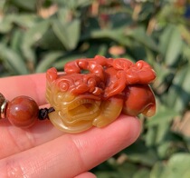 Yang Yujia natural yellow dragon Jade chicken blood red chicken oil yellow double color overlord brave key chain pendant certificate New