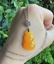 Yang Yujia Natural Huanglong jade Burmese Yellow Emperor Wong full color Old stock Gourd 925 Silver Lock Bone Pendant Certificate