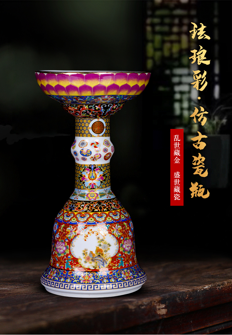 Jingdezhen ceramics imitation the qing yongzheng colored enamel vase archaize sitting room of Chinese style household adornment is placed a lotus