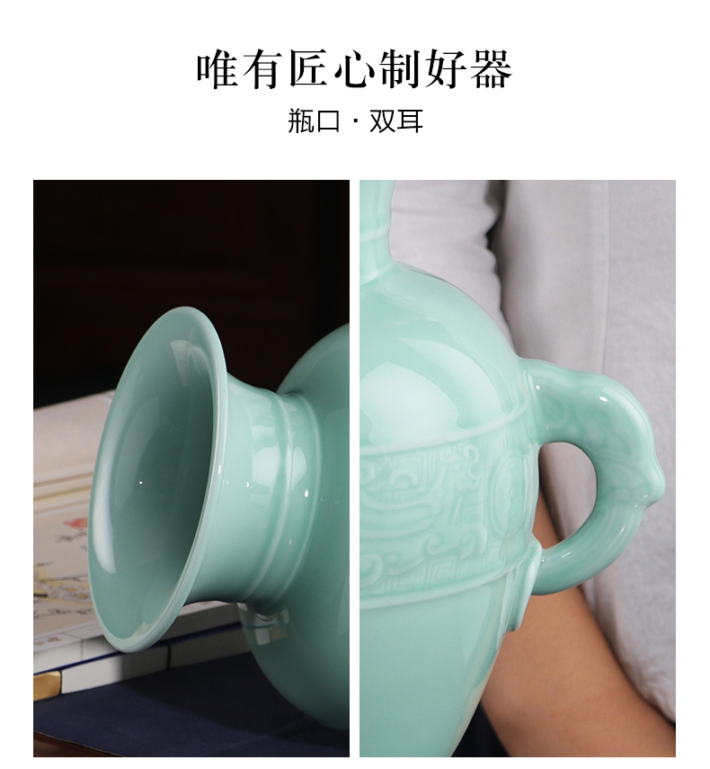 Jingdezhen ceramics anaglyph ears blue glaze vase furnishing articles Chinese flower arranging household contracted the sitting room porch act the role ofing is tasted