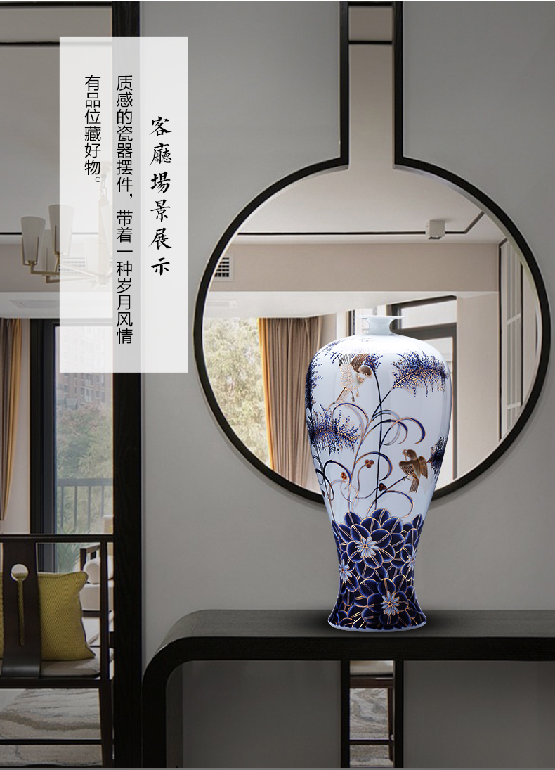 Jingdezhen ceramics hand - made paint floor large blue and white porcelain vase household living room TV cabinet act the role ofing is tasted furnishing articles