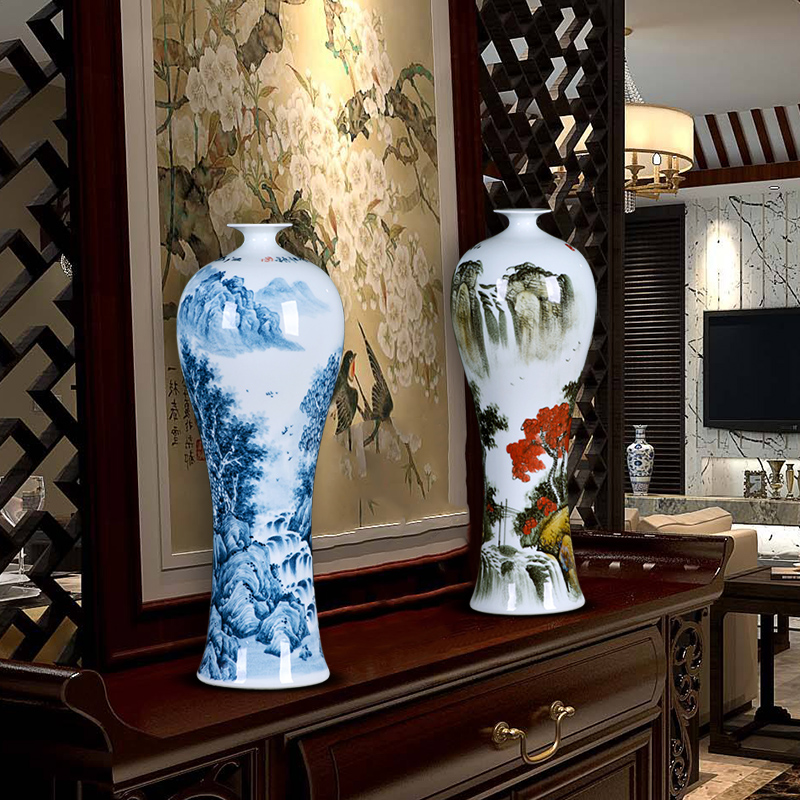 Jingdezhen ceramics hand - made scenery blue and white porcelain vase furnishing articles of Chinese style household act the role ofing is tasted, the sitting room TV cabinet decoration