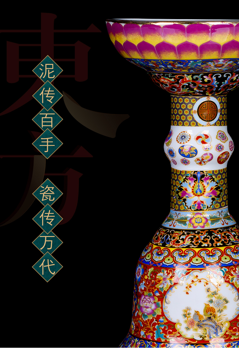 Jingdezhen ceramics imitation the qing yongzheng colored enamel vase archaize sitting room of Chinese style household adornment is placed a lotus