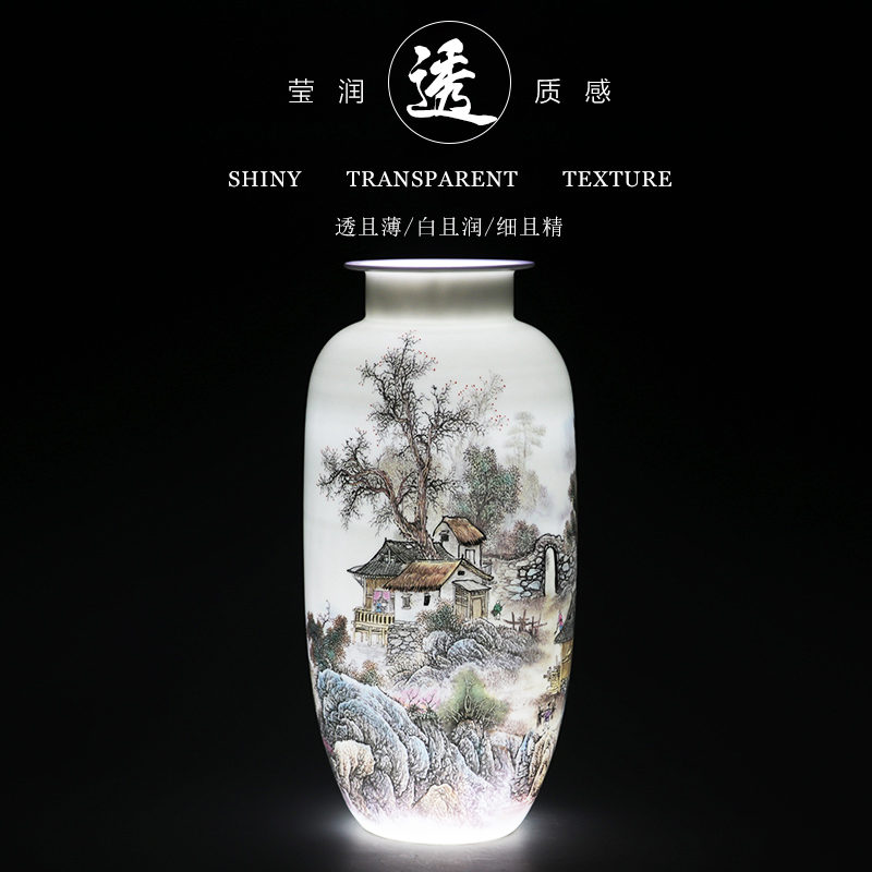 Jingdezhen ceramics pastel landscape flower bottle large modern sitting room porch decoration of Chinese style household furnishing articles