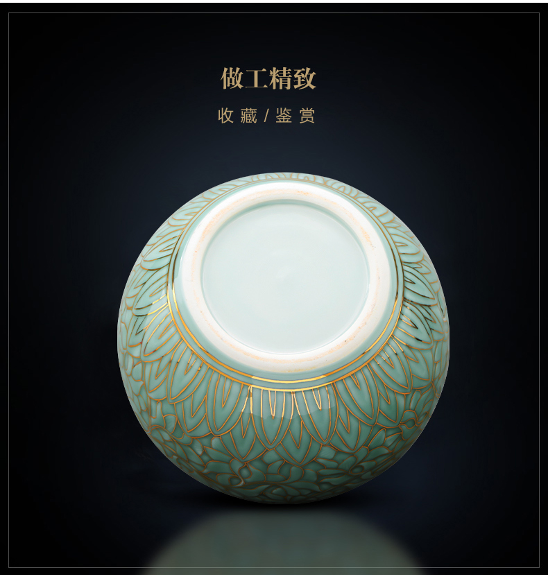 Jingdezhen ceramics green light glaze vase hand - made paint pomegranate bottles of Chinese key-2 luxury home sitting room adornment is placed