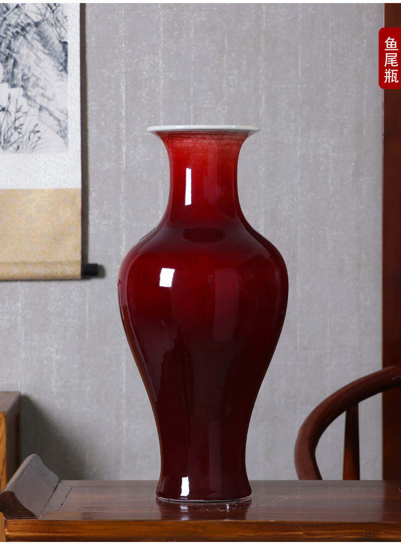 Jingdezhen ceramics ruby red vase large Chinese style restoring ancient ways to live in the sitting room TV ark adornment furnishing articles arranging flowers