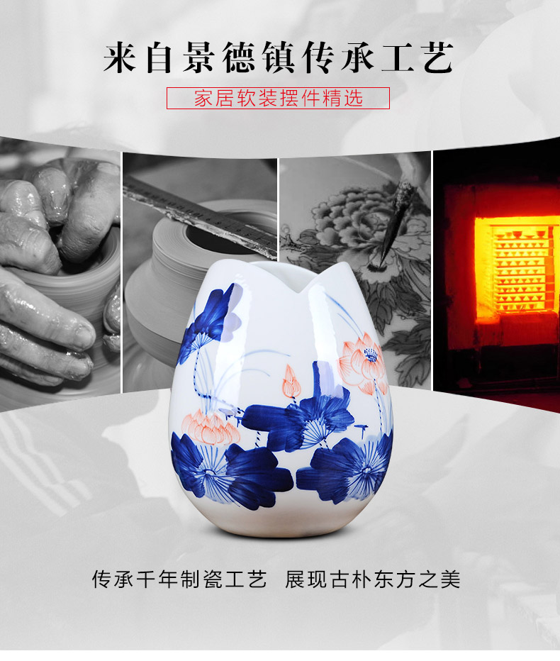 Jingdezhen ceramics hand - made hydroponic flower, the flower of blue and white porcelain bottle arranging flowers is placed Chinese style household act the role ofing is tasted in the living room
