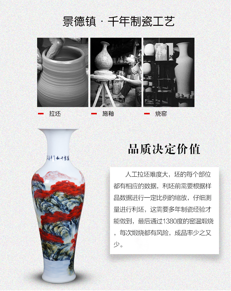 Jingdezhen ceramics hand - made heavy ground vase large - sized high hotel adornment of the sitting room of Chinese style household furnishing articles