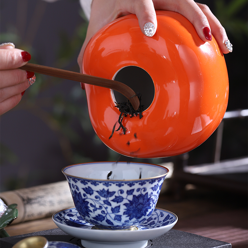 Everything is going well with ceramic little persimmon tea pot small seal wake receives creative household act the role ofing is tasted handicraft furnishing articles