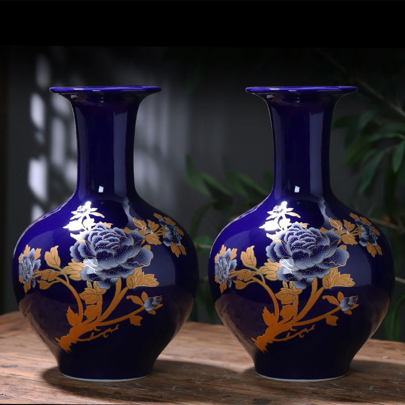 Jingdezhen chinaware paint blue vase furnishing articles sitting room of Chinese style household flower arranging rich ancient frame decoration decoration