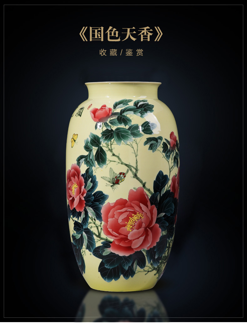 Jingdezhen ceramics hand - made peony pastel large idea gourd bottle high ground vases, home furnishing articles