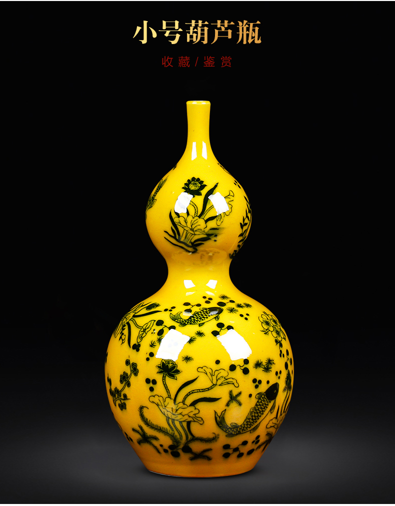 Jingdezhen ceramics antique yellow glaze ears open piece of vases, flower arranging new Chinese style household furnishing articles sitting room adornment