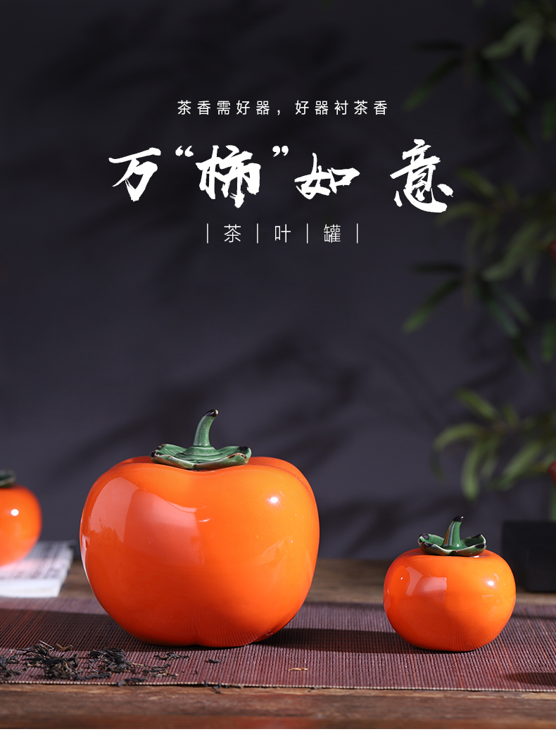 Everything is going well with ceramic little persimmon tea pot small seal wake receives creative household act the role ofing is tasted handicraft furnishing articles