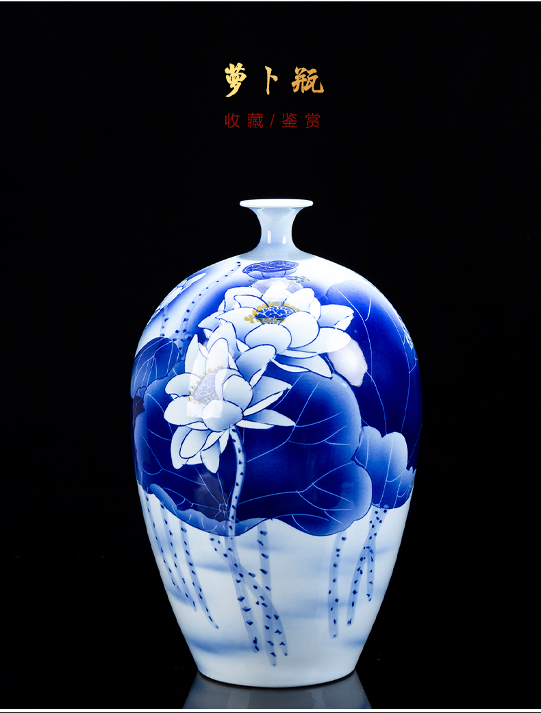 Hand - made white lotus flower vase of blue and white porcelain of jingdezhen ceramics living room TV cabinet decoration of Chinese style household furnishing articles