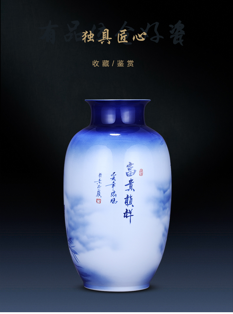 Jingdezhen ceramics hand - made of blue and white porcelain vase landed large expressions using bottles home sitting room adornment is placed