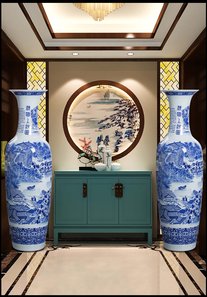 Jingdezhen ceramics oversized hand - made of blue and white porcelain vase household living room decoration to the hotel to the open ground furnishing articles