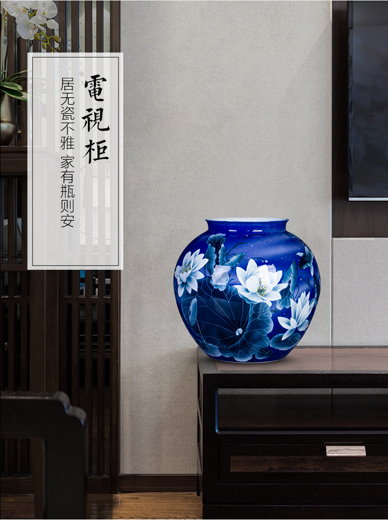 Blue and white porcelain of jingdezhen ceramics hand - made lotus large new Chinese style household vase furnishing articles sitting room adornment