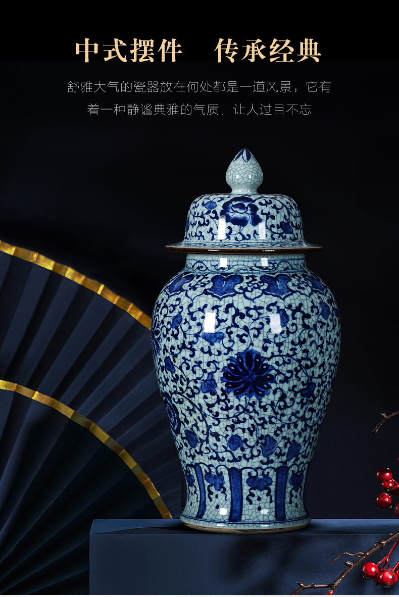 Jingdezhen porcelain general extra large antique hand - made ceramic blue and white porcelain jar with cover storage tank floor decoration