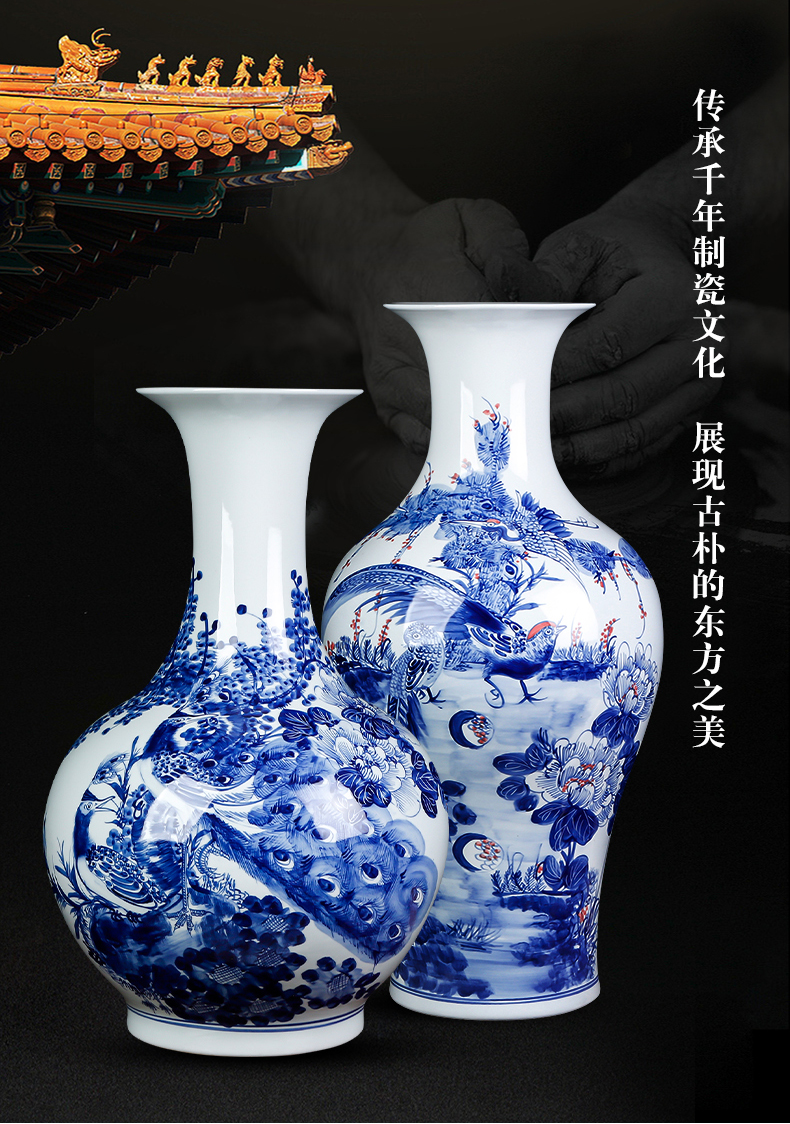 Jingdezhen ceramics hand - made archaize large blue and white porcelain vase sitting room ground study of new Chinese style household furnishing articles