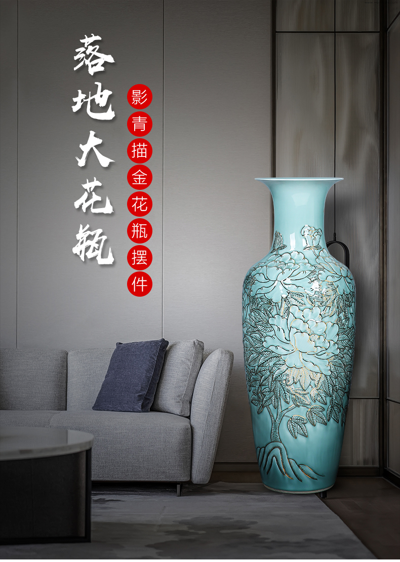 Jingdezhen ceramics anaglyph hand - made paint floor extra large vases, Chinese hotels sitting room adornment is placed