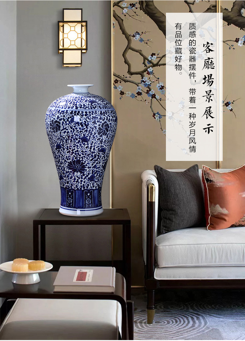 Jingdezhen ceramics hand - made bound branch lotus ground of blue and white porcelain vase furnishing articles of large sitting room adornment household act the role ofing is tasted