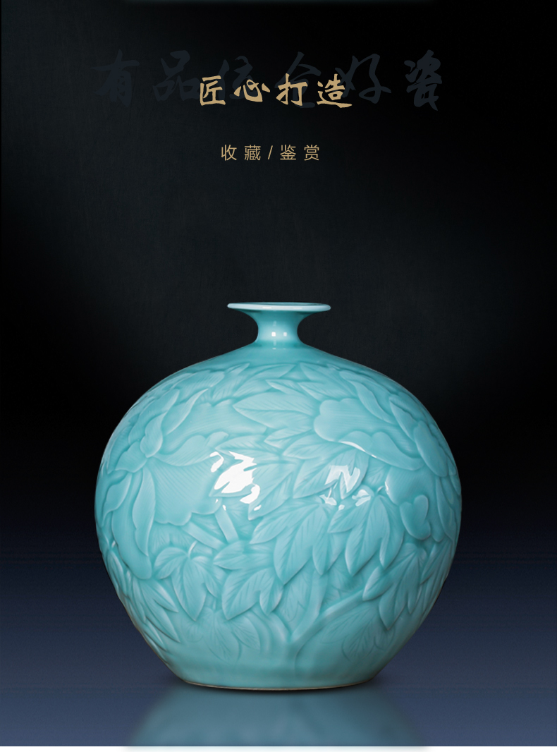 Jingdezhen porcelain vases, ceramic checking embossed flower arranging place of new Chinese style household living room TV cabinet decoration