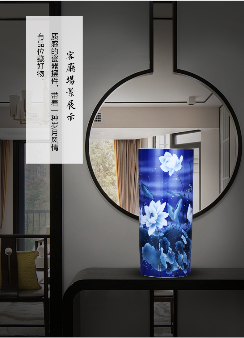 Jingdezhen ceramics hand - made large blue and white porcelain vase landing place sitting room adornment of Chinese style household porcelain