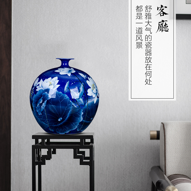 Blue and white porcelain of jingdezhen ceramics hand - made lotus large new Chinese style household vase furnishing articles sitting room adornment