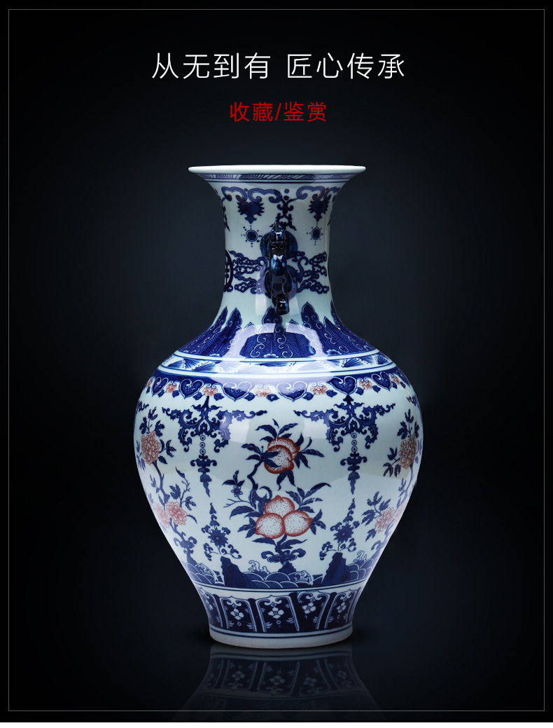 Jingdezhen porcelain ceramic antique large blue and white porcelain vase of new Chinese style household living room TV cabinet decorative furnishing articles