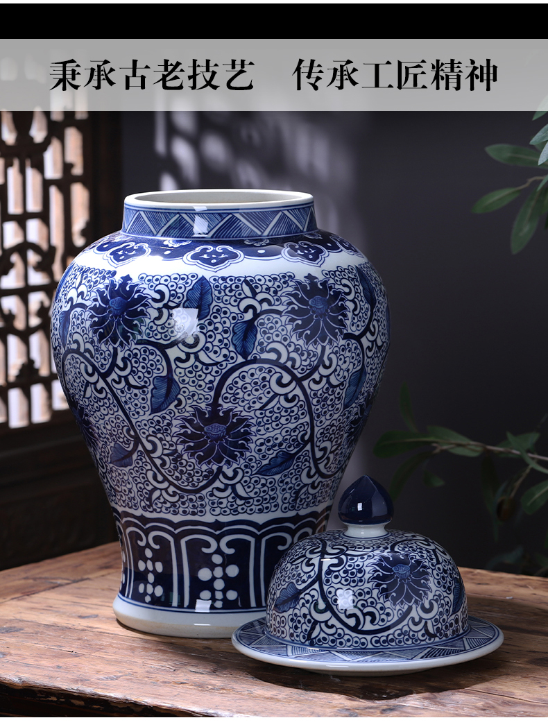 Jingdezhen ceramics vase general hand - made antique store content of blue and white porcelain pot decorate household act the role ofing is tasted furnishing articles