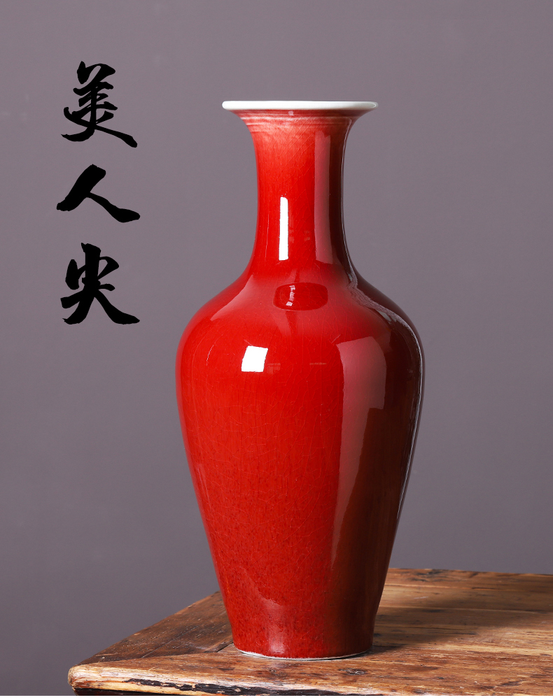 Jingdezhen porcelain ceramic ruby red vase large furnishing articles sitting room of Chinese style household adornment ornament porcelain arranging flowers