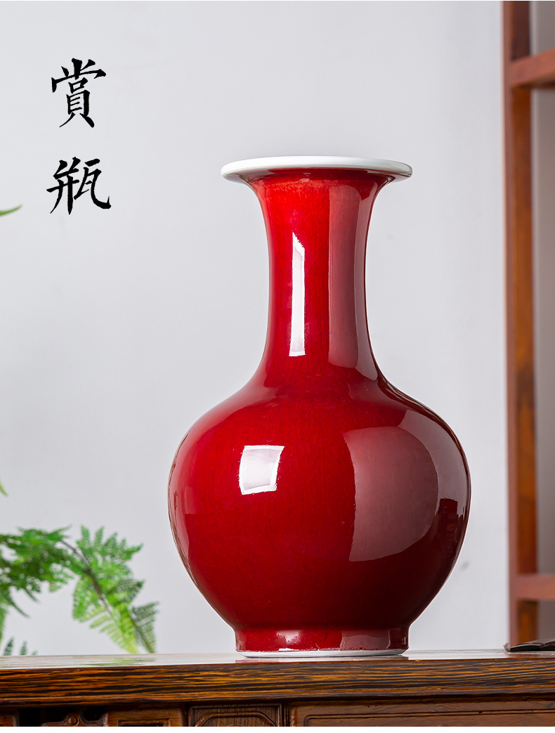 Jingdezhen ceramics ruby red vase flower arranging new wine sitting room adornment of Chinese style household furnishing articles furnishing articles porcelain