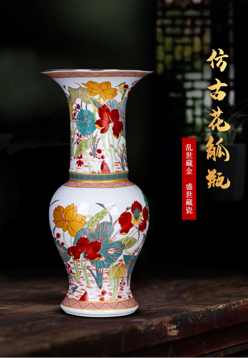 Jingdezhen ceramics colored enamel archaize floret bottle new sitting room porch decoration of Chinese style household furnishing articles furnishing articles