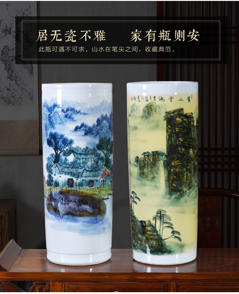 Jingdezhen ceramics landing a large vase furnishing articles hand - made straight bottle creative Chinese style home sitting room adornment