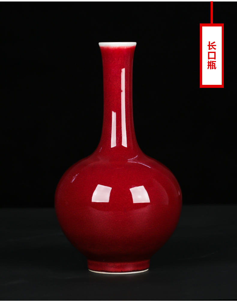 Jingdezhen ceramics red glaze vase furnishing articles of modern Chinese style household flower arrangement sitting room TV ark, wine accessories