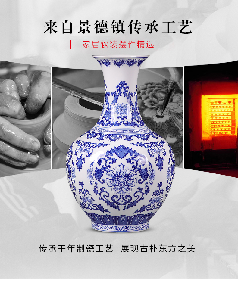 Jingdezhen ceramics hand - made furnishing articles of modern blue and white porcelain vase of new Chinese style household living room TV cabinet decoration