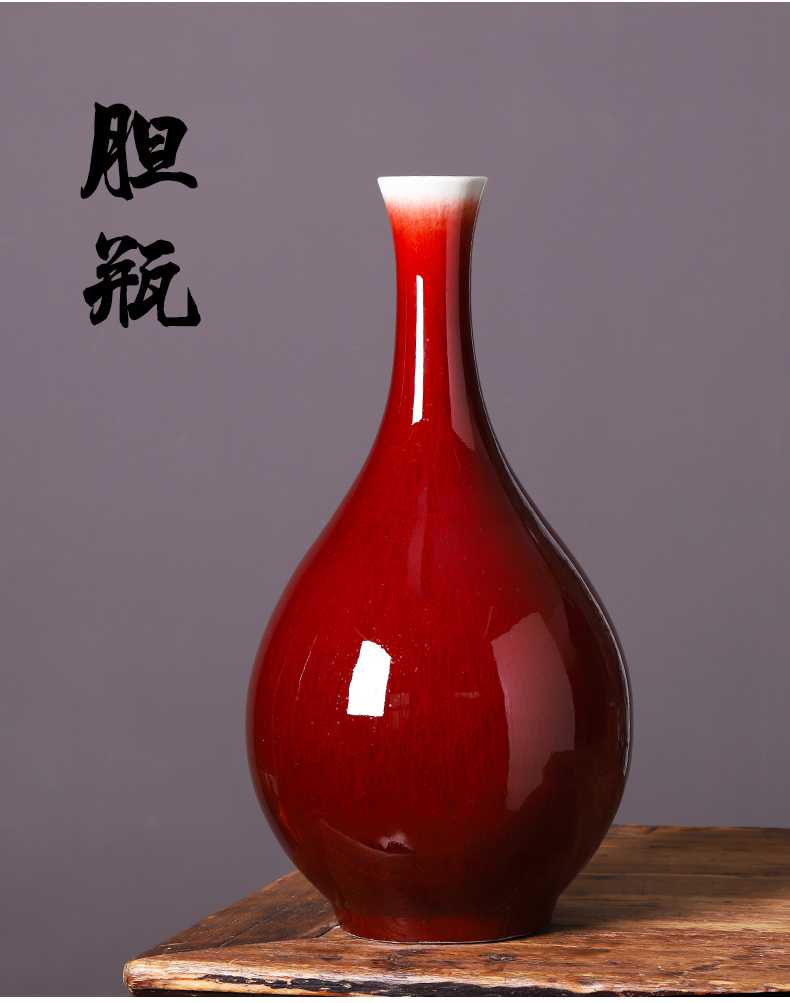 Jingdezhen porcelain ceramic ruby red vase large furnishing articles sitting room of Chinese style household adornment ornament porcelain arranging flowers