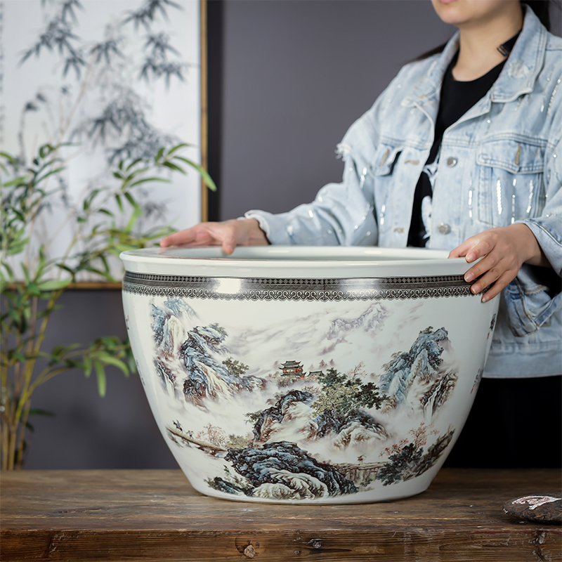 Jingdezhen porcelain ceramic big aquarium goldfish turtle cylinder water lily grass cooper hydroponic flower pot sitting room garden furnishing articles