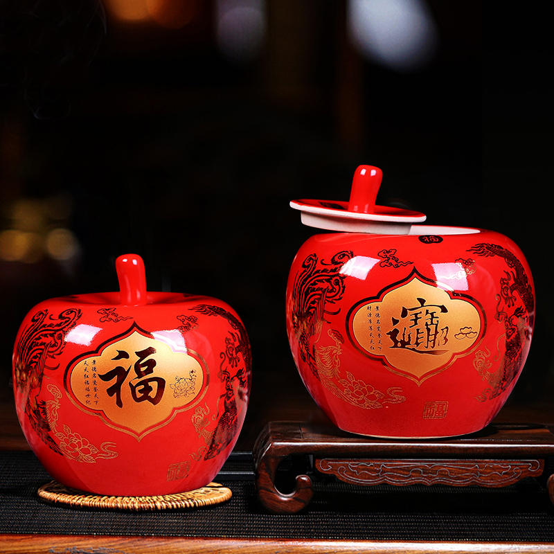 Jingdezhen ceramics vase furnishing articles China red apple with cover modern household adornment newly - I bridal chamber pot
