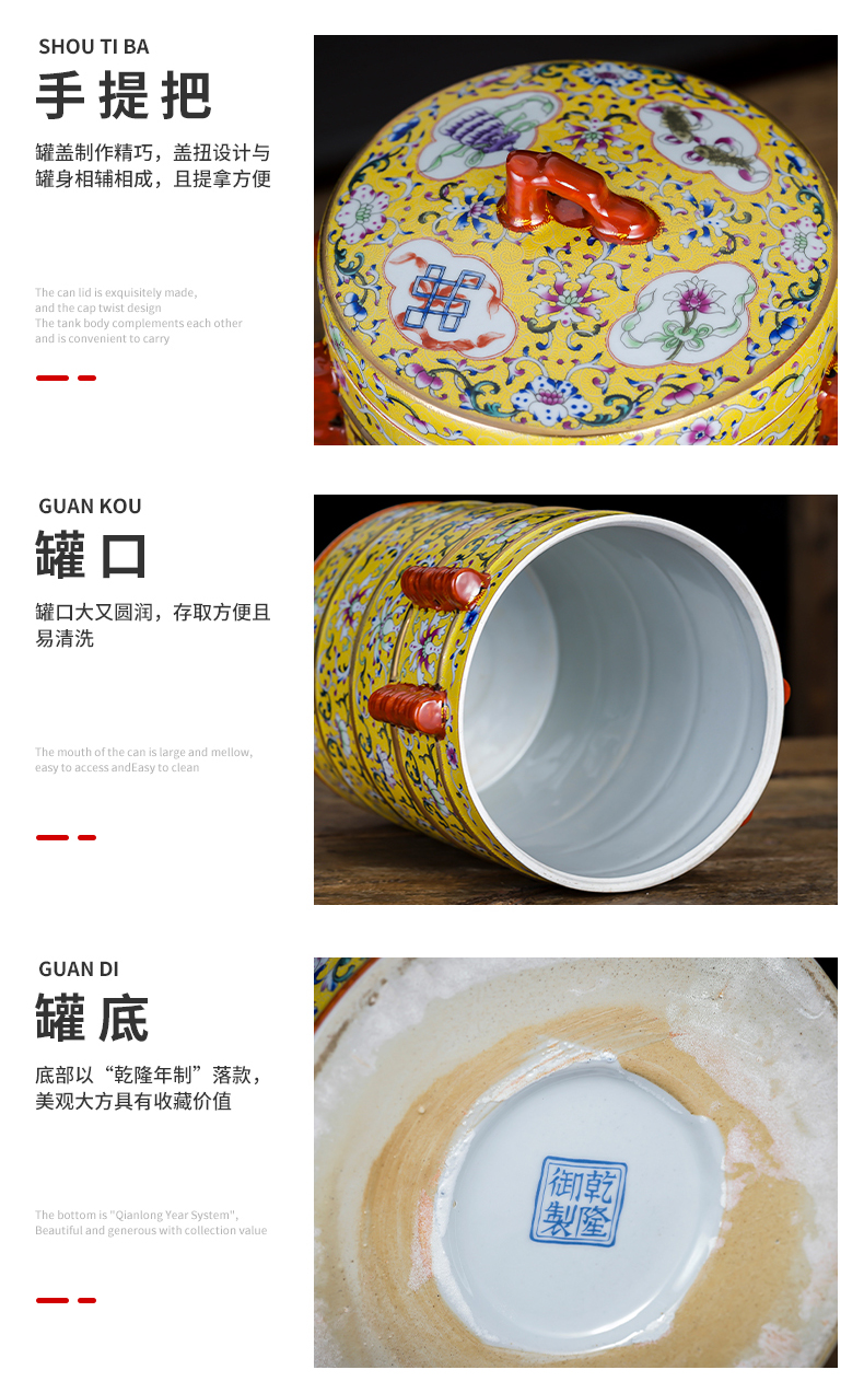 Jingdezhen ceramic tea pot enamel see colour 2 jins of restoring ancient ways with puer tea cake as cans with cover seal storage tank furnishing articles