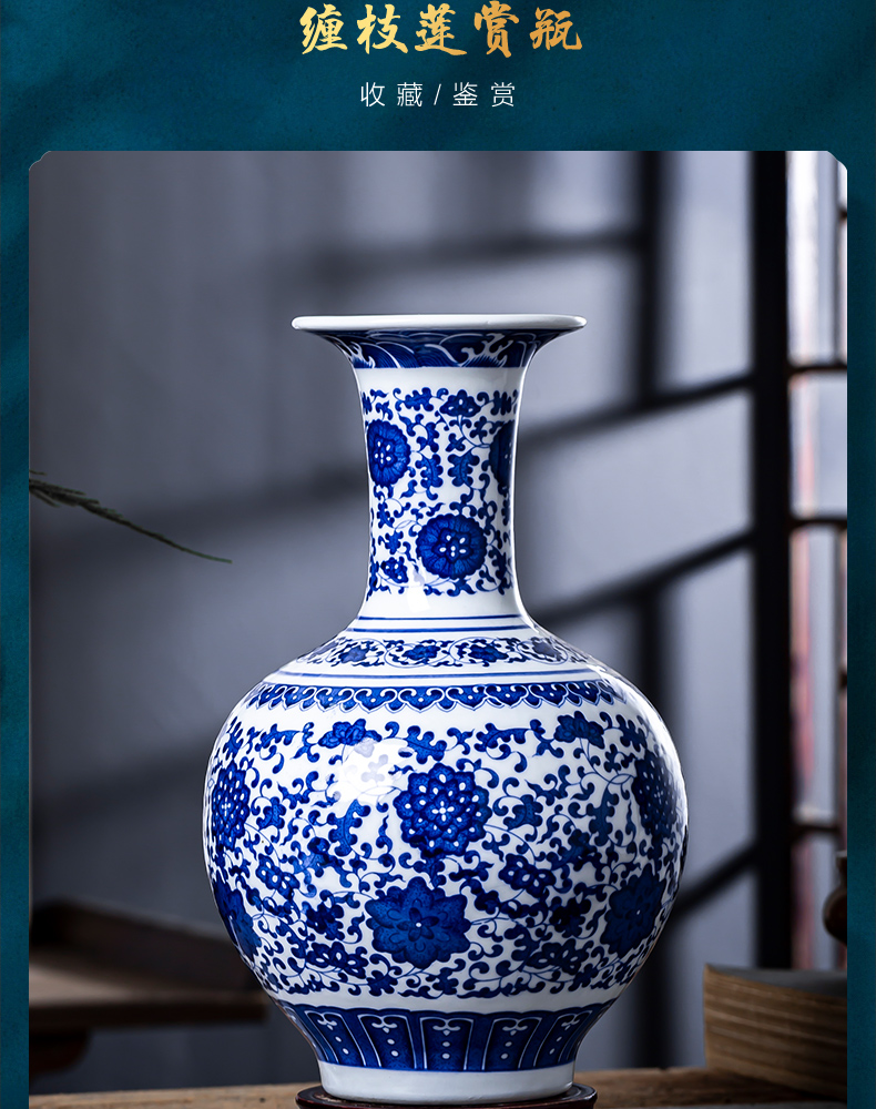 Jingdezhen blue and white porcelain of modern Chinese style household ceramics vases, flower arrangement furnishing articles rich ancient frame sitting room adornment