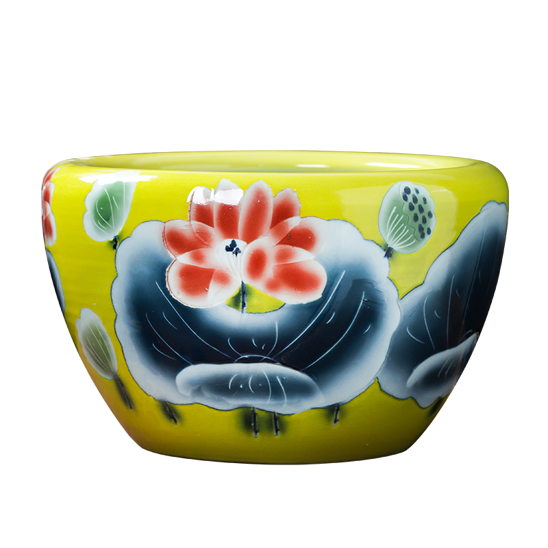 Jingdezhen porcelain ceramic aquarium goldfish turtle cylinder hydroponic water lily copper basin of grass courtyard sitting room adornment