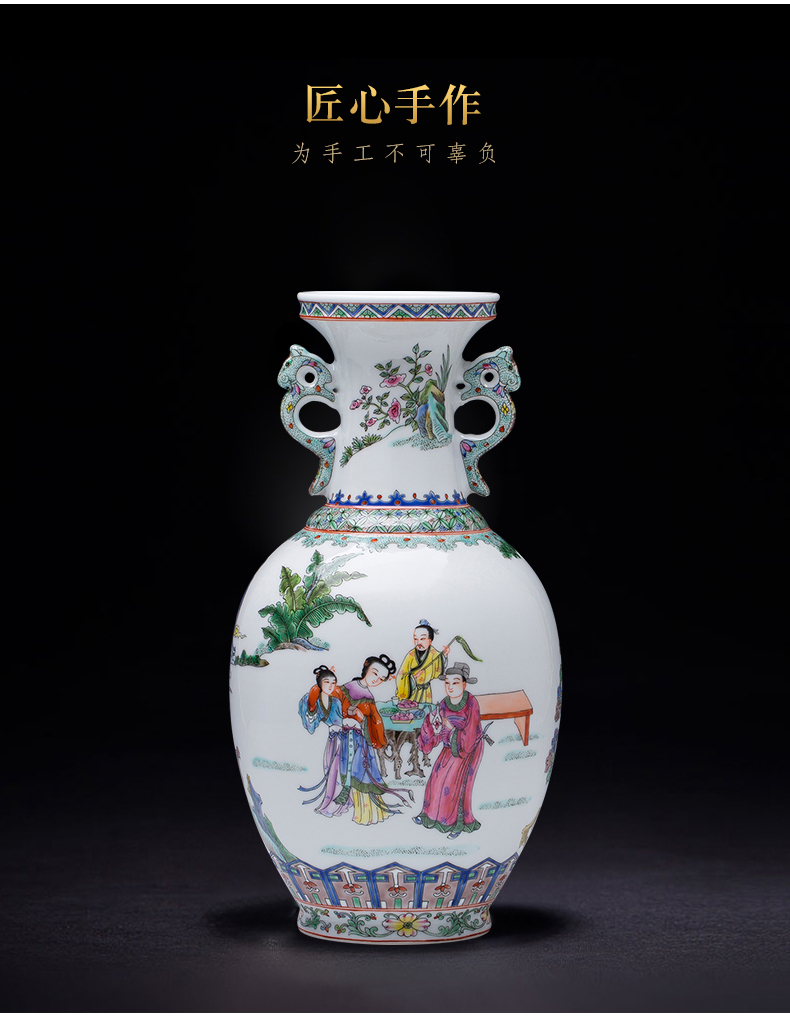 Jingdezhen ceramics hand - made pastel ears vase classical decorative flower arrangement sitting room of Chinese style household act the role ofing is tasted furnishing articles