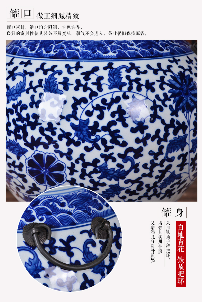 Jingdezhen ceramics general blue and white porcelain tea pot storage tank with cover to receive Chinese style household decorative furnishing articles