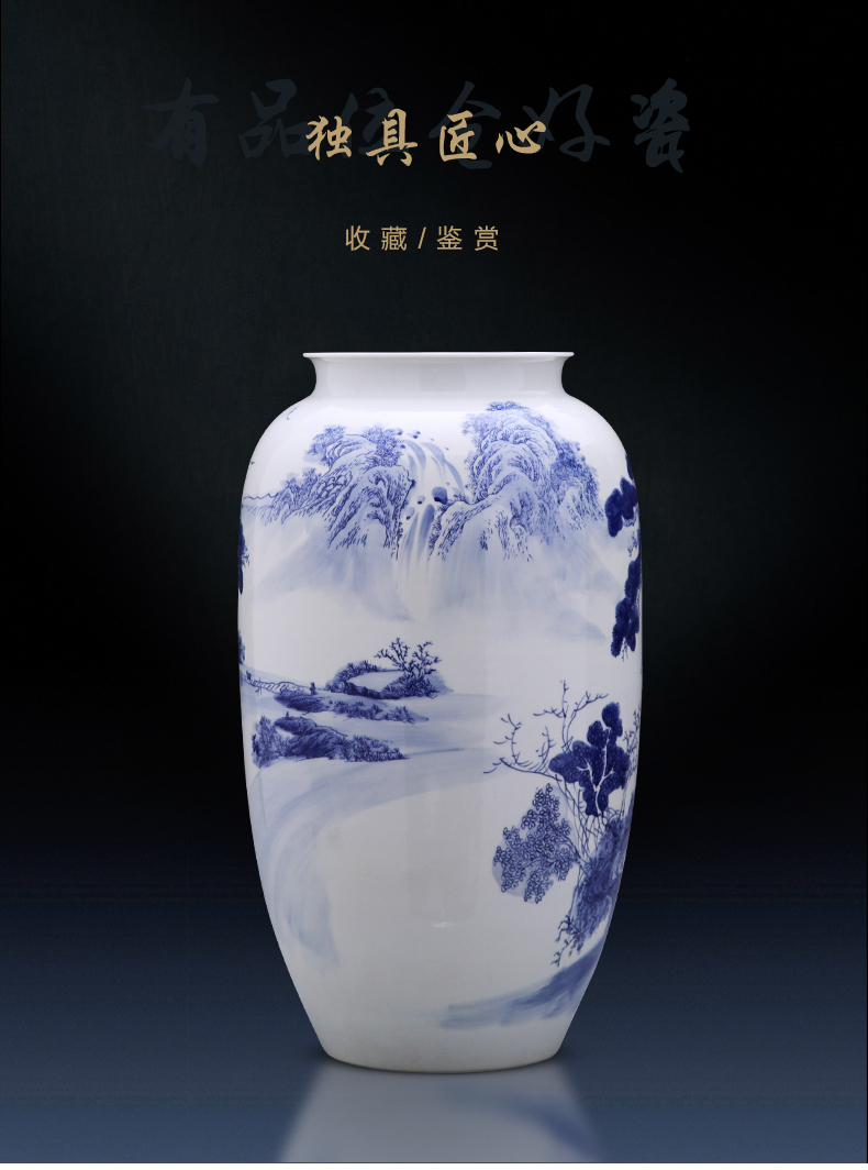 Jingdezhen ceramics hand - made landing large blue and white porcelain vase furnishing articles sitting room of Chinese style household decoration bottles