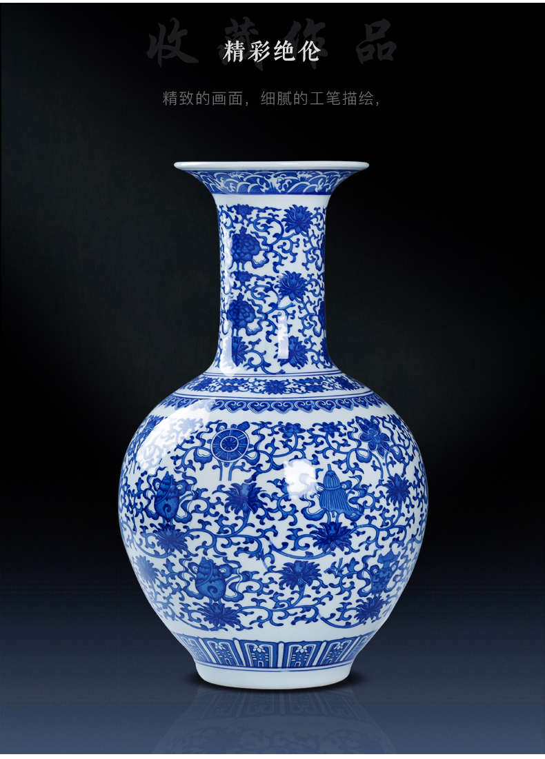 Jingdezhen porcelain ceramic blue and white porcelain antique flower arrangement sitting room adornment of Chinese style household porcelain vase furnishing articles