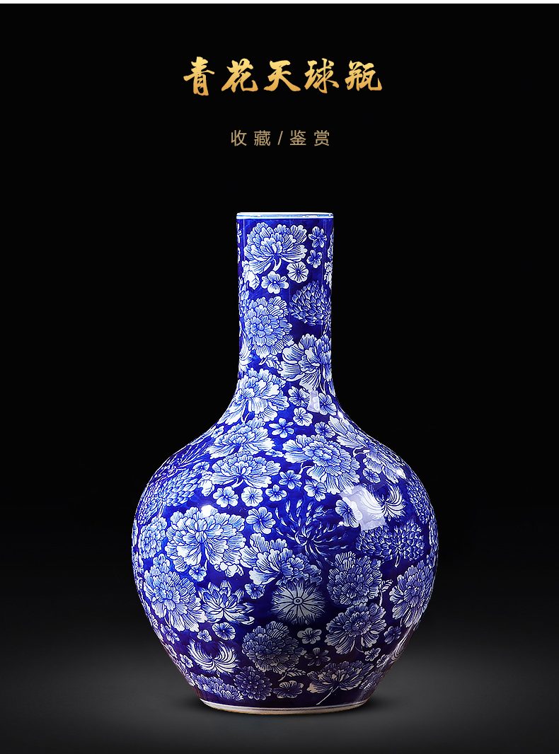 Jingdezhen ceramics antique flower is blue and white porcelain vases, new Chinese style household living room TV ark adornment furnishing articles