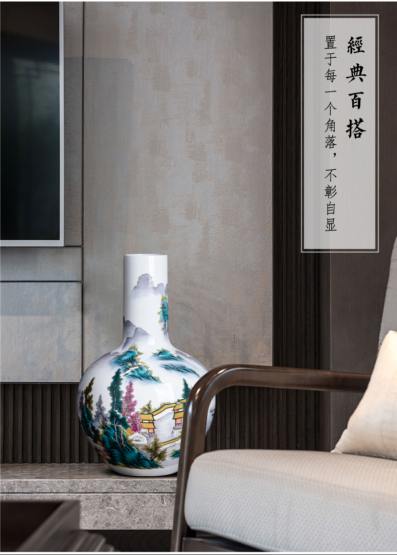 Jingdezhen ceramics pastel landscape in new living room TV cabinet decoration of Chinese style household furnishing articles porcelain vase