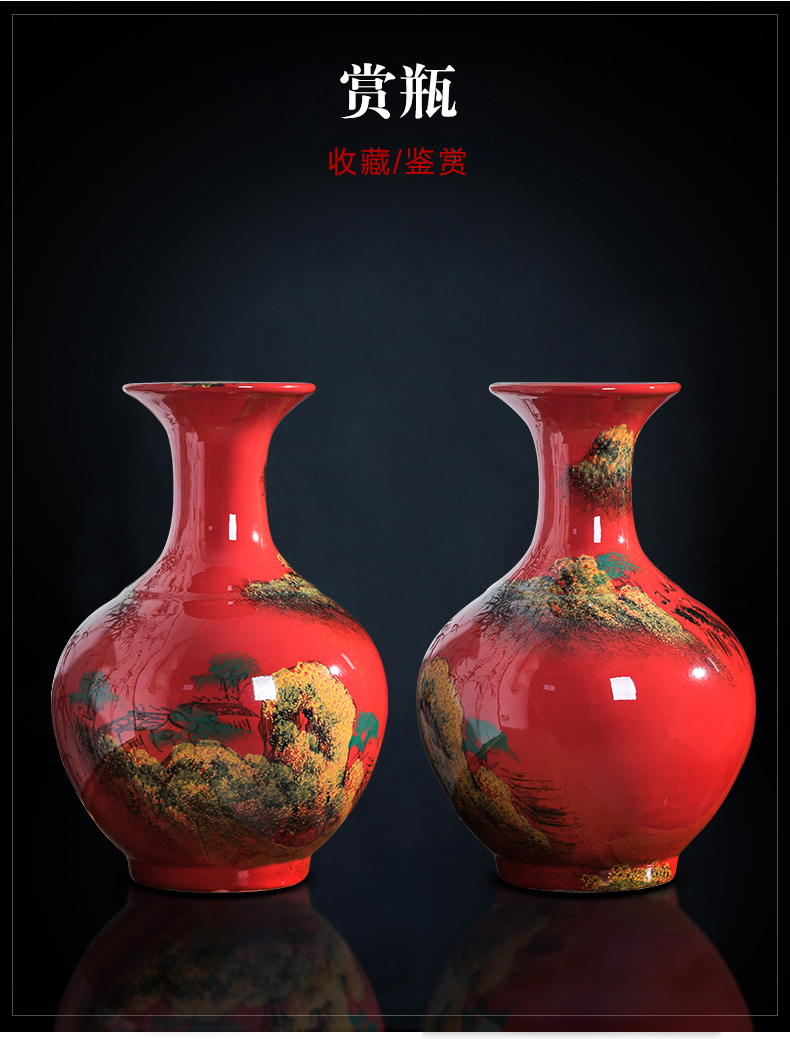 Jingdezhen ceramics hand draw freehand brushwork in traditional Chinese red porcelain vases, flower arrangement sitting room adornment of Chinese style household furnishing articles